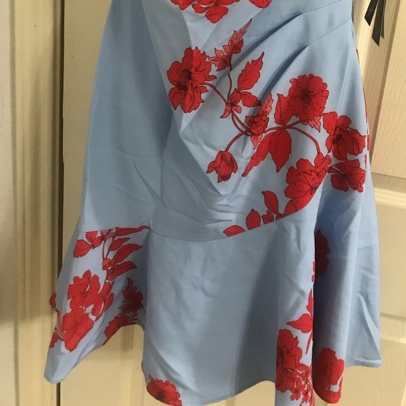 Adrianna‎ Papell pretty blue red roses asymmetrical flounce hem tulip Dress sz 2 - Picture 8 of 12